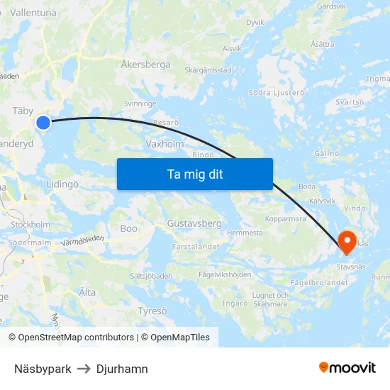 Näsbypark to Djurhamn map