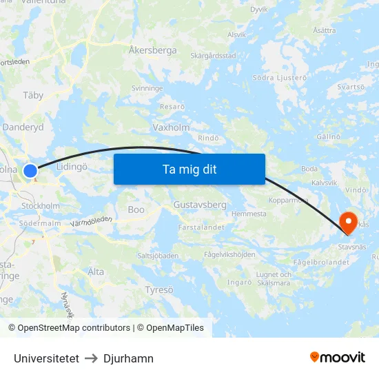 Universitetet to Djurhamn map
