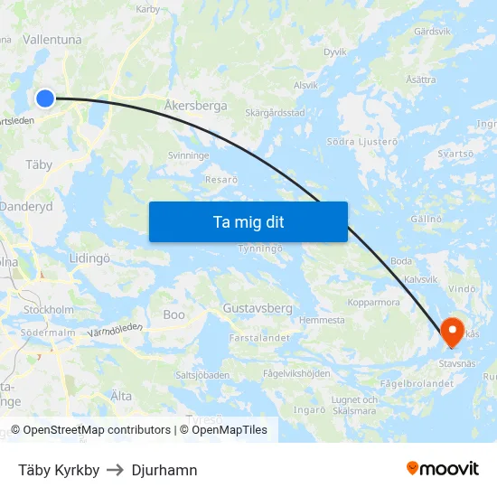 Täby Kyrkby to Djurhamn map