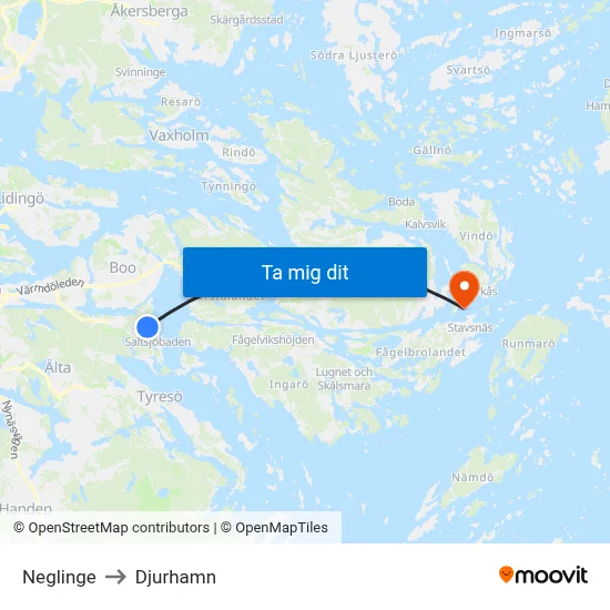 Neglinge to Djurhamn map