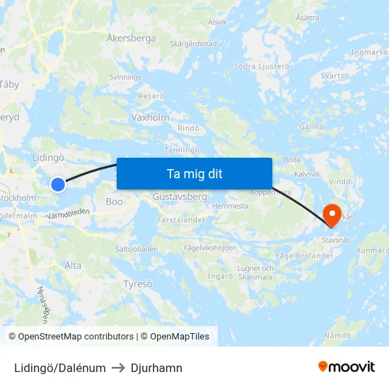 Lidingö/Dalénum to Djurhamn map