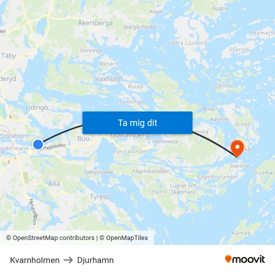Kvarnholmen to Djurhamn map