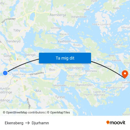 Ekensberg to Djurhamn map