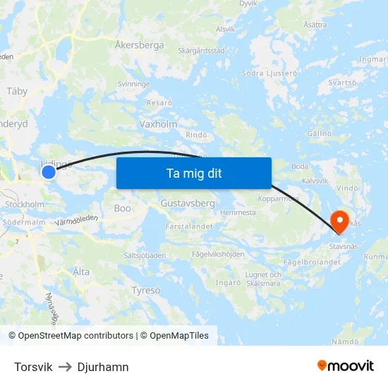 Torsvik to Djurhamn map