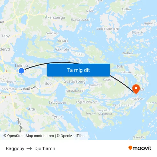 Baggeby to Djurhamn map