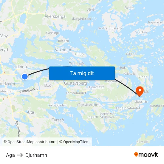 Aga to Djurhamn map