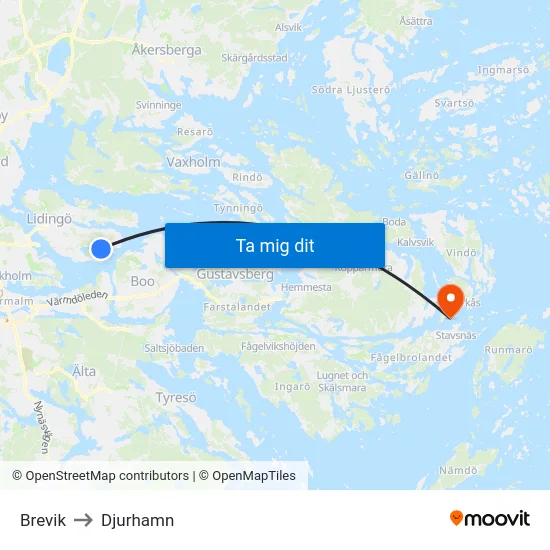 Brevik to Djurhamn map