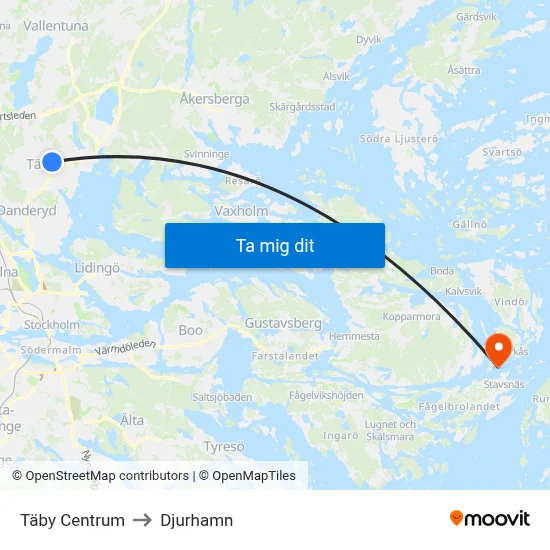 Täby Centrum to Djurhamn map