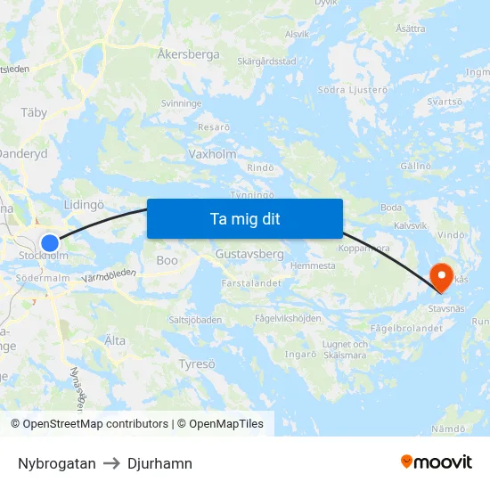 Nybrogatan to Djurhamn map