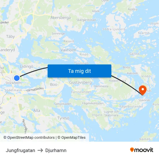 Jungfrugatan to Djurhamn map