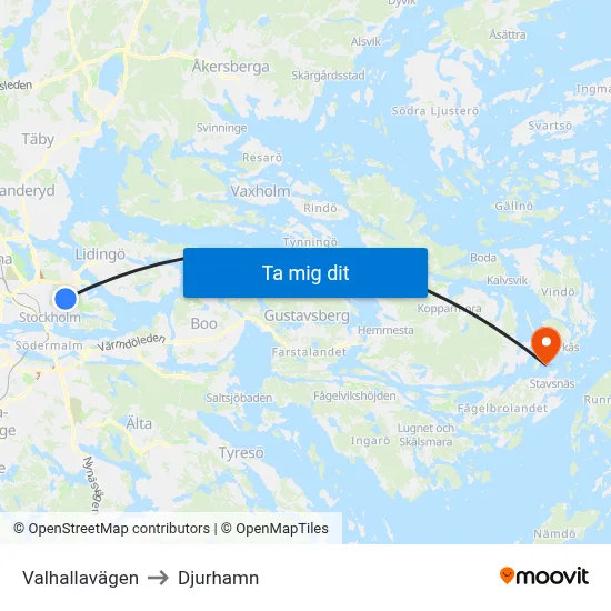 Valhallavägen to Djurhamn map