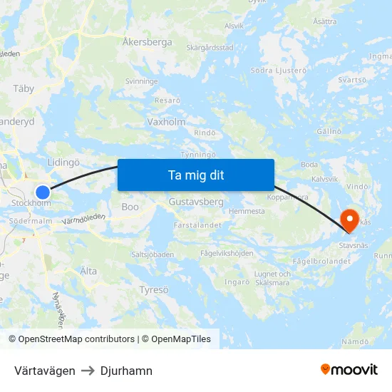 Värtavägen to Djurhamn map