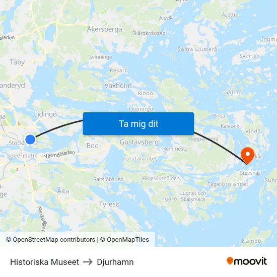Historiska Museet to Djurhamn map