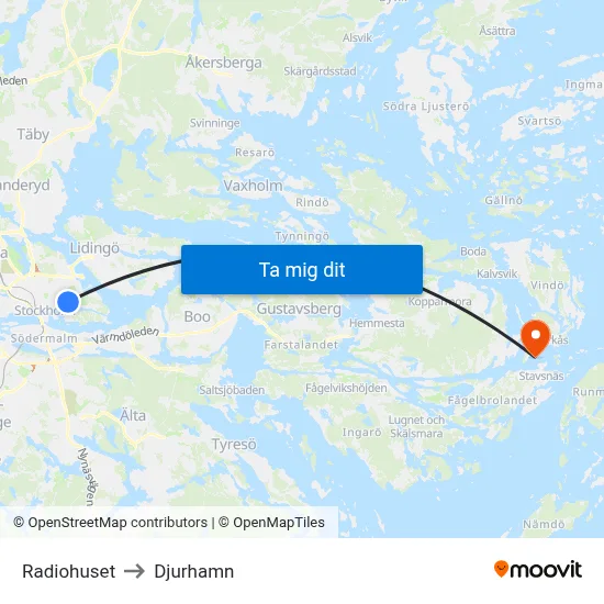 Radiohuset to Djurhamn map