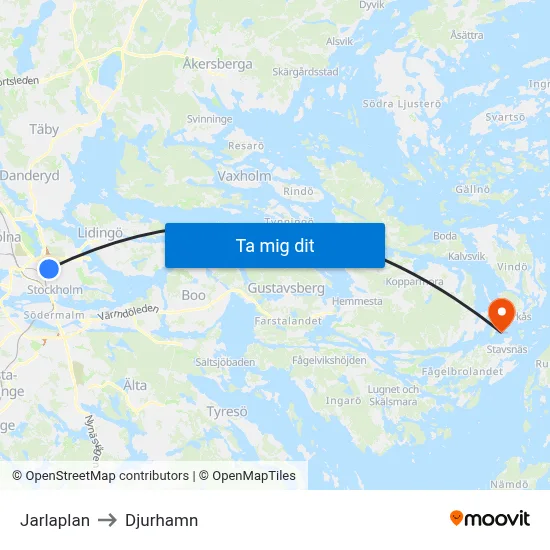 Jarlaplan to Djurhamn map