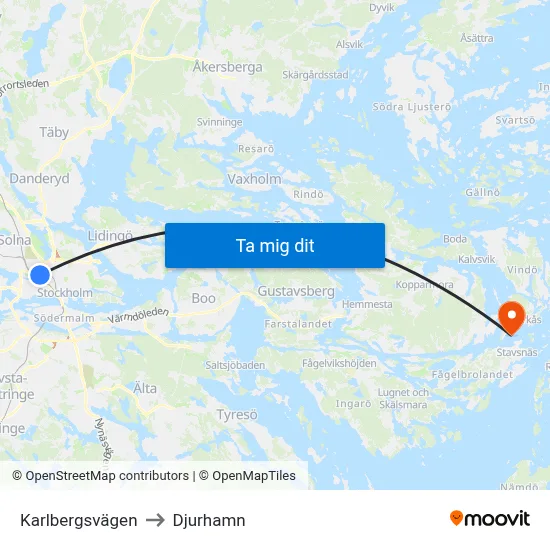 Karlbergsvägen to Djurhamn map