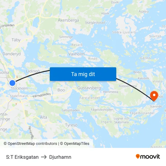 S:T Eriksgatan to Djurhamn map