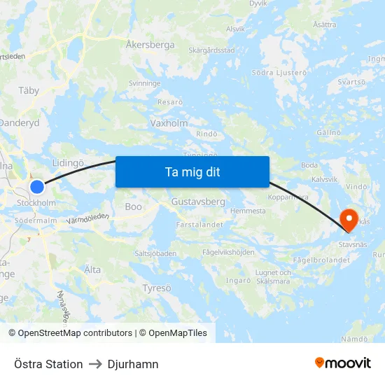 Östra Station to Djurhamn map