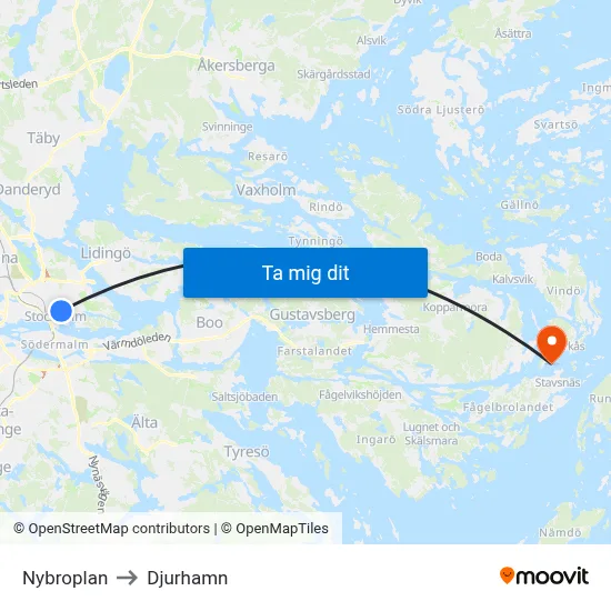 Nybroplan to Djurhamn map