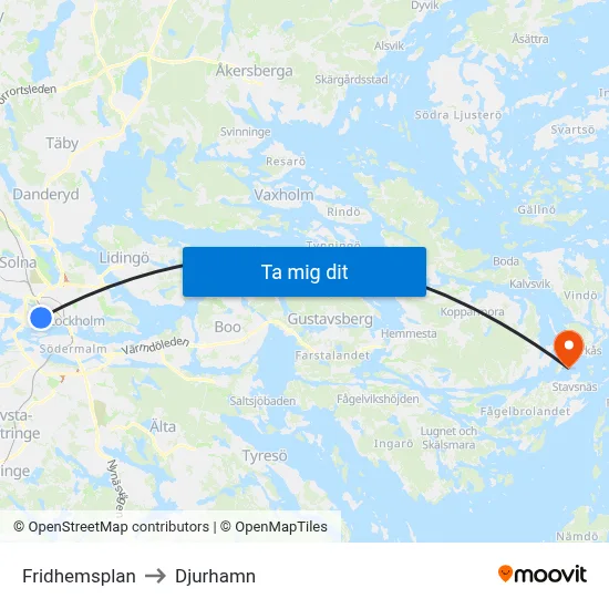 Fridhemsplan to Djurhamn map