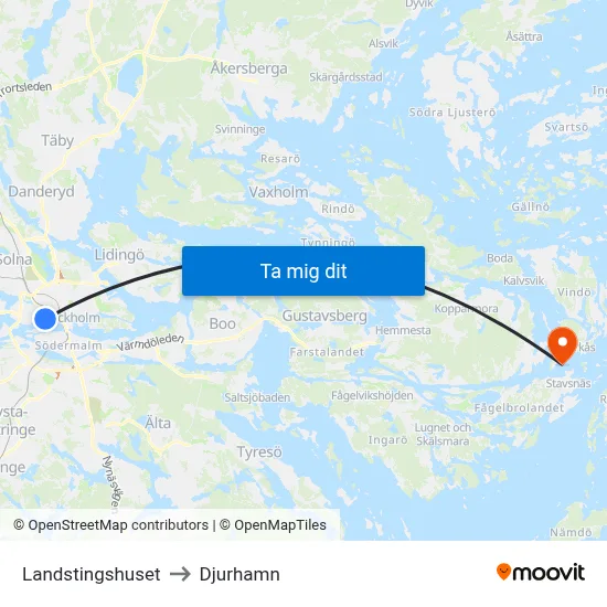 Landstingshuset to Djurhamn map