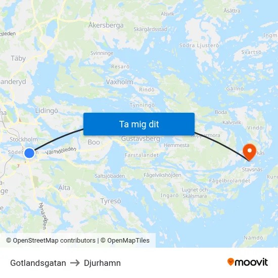 Gotlandsgatan to Djurhamn map