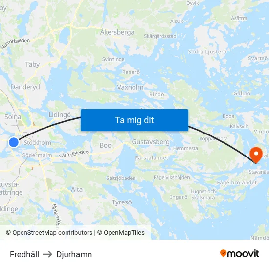 Fredhäll to Djurhamn map