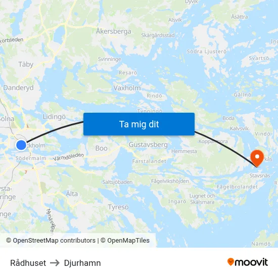 Rådhuset to Djurhamn map