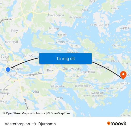 Västerbroplan to Djurhamn map