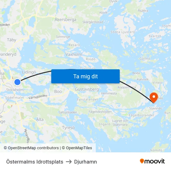 Östermalms Idrottsplats to Djurhamn map