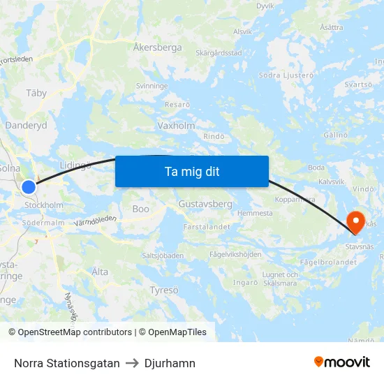 Norra Stationsgatan to Djurhamn map