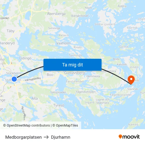 Medborgarplatsen to Djurhamn map