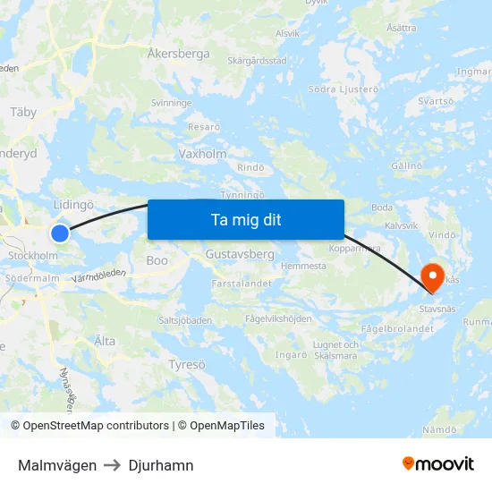Malmvägen to Djurhamn map