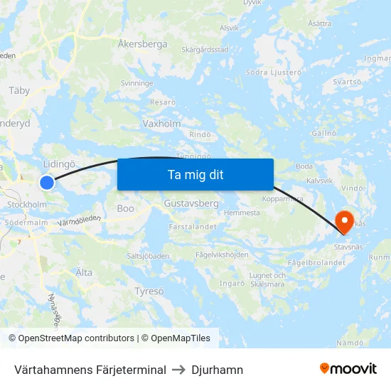 Värtahamnens Färjeterminal to Djurhamn map