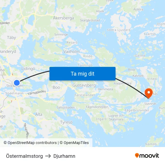Östermalmstorg to Djurhamn map
