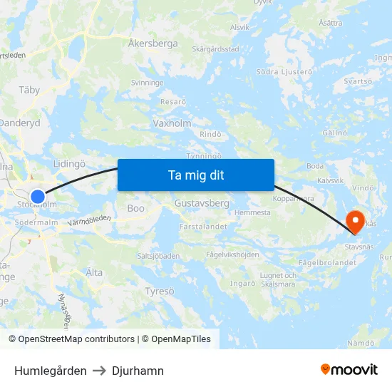 Humlegården to Djurhamn map