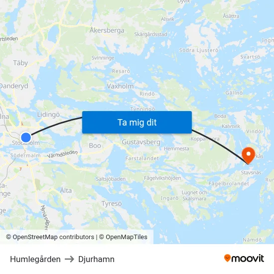 Humlegården to Djurhamn map