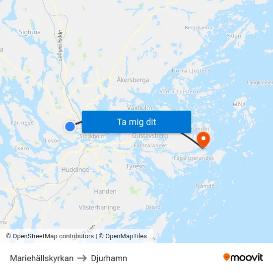 Mariehällskyrkan to Djurhamn map