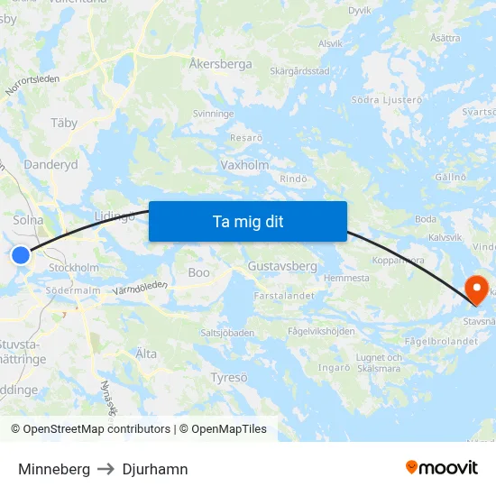 Minneberg to Djurhamn map