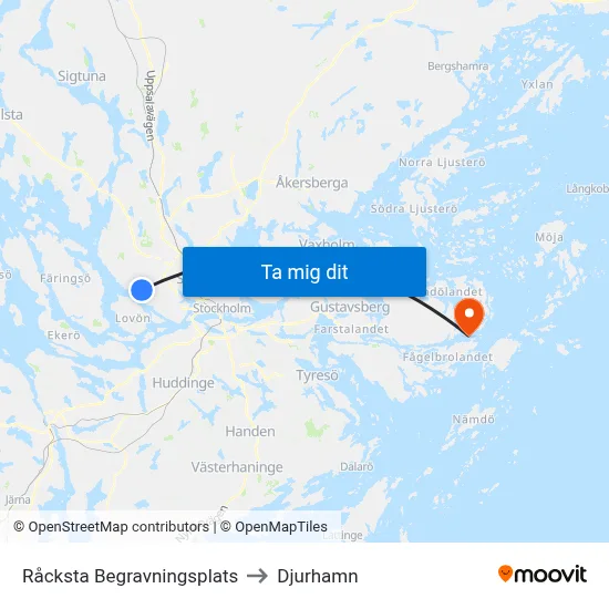 Råcksta Begravningsplats to Djurhamn map
