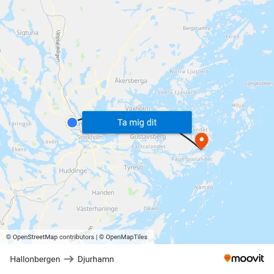 Hallonbergen to Djurhamn map