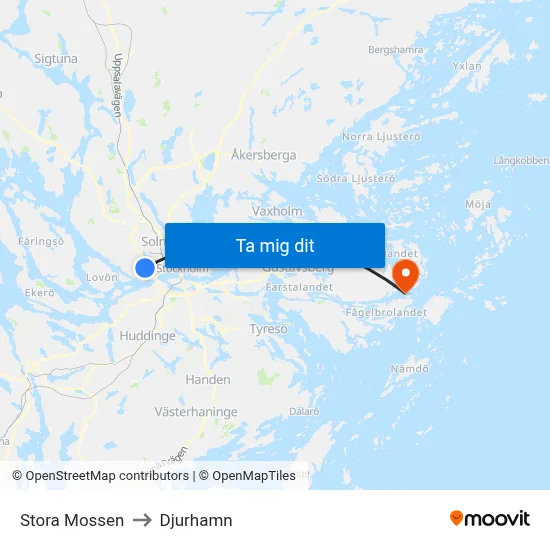 Stora Mossen to Djurhamn map