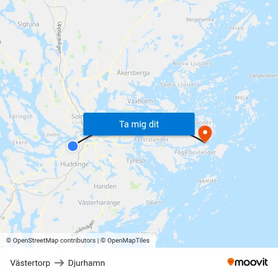 Västertorp to Djurhamn map