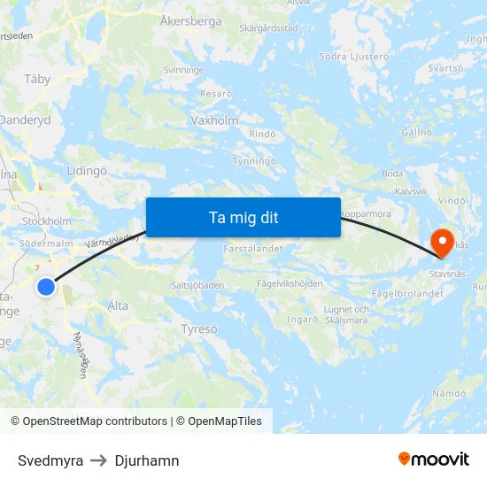 Svedmyra to Djurhamn map