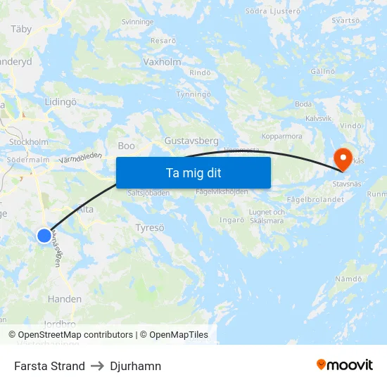 Farsta Strand to Djurhamn map