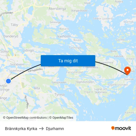 Brännkyrka Kyrka to Djurhamn map
