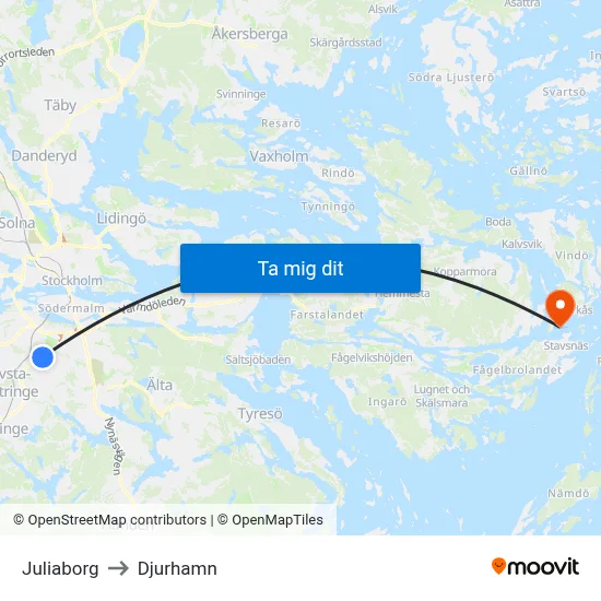 Juliaborg to Djurhamn map