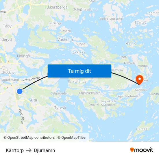 Kärrtorp to Djurhamn map