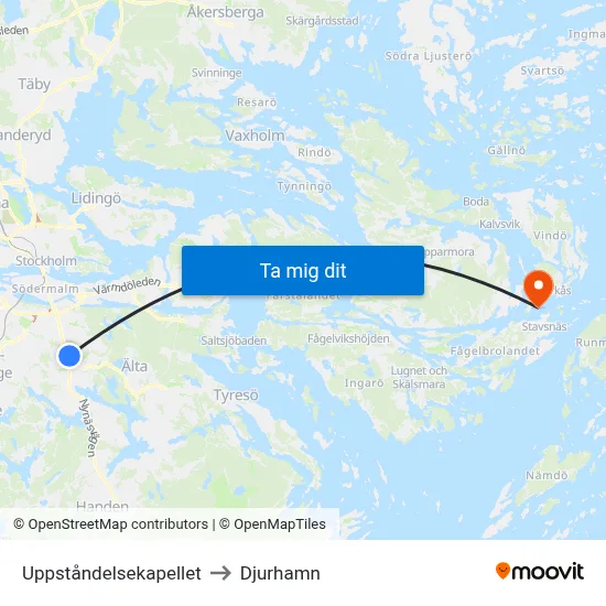 Uppståndelsekapellet to Djurhamn map