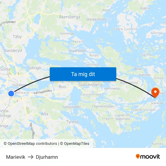 Marievik to Djurhamn map